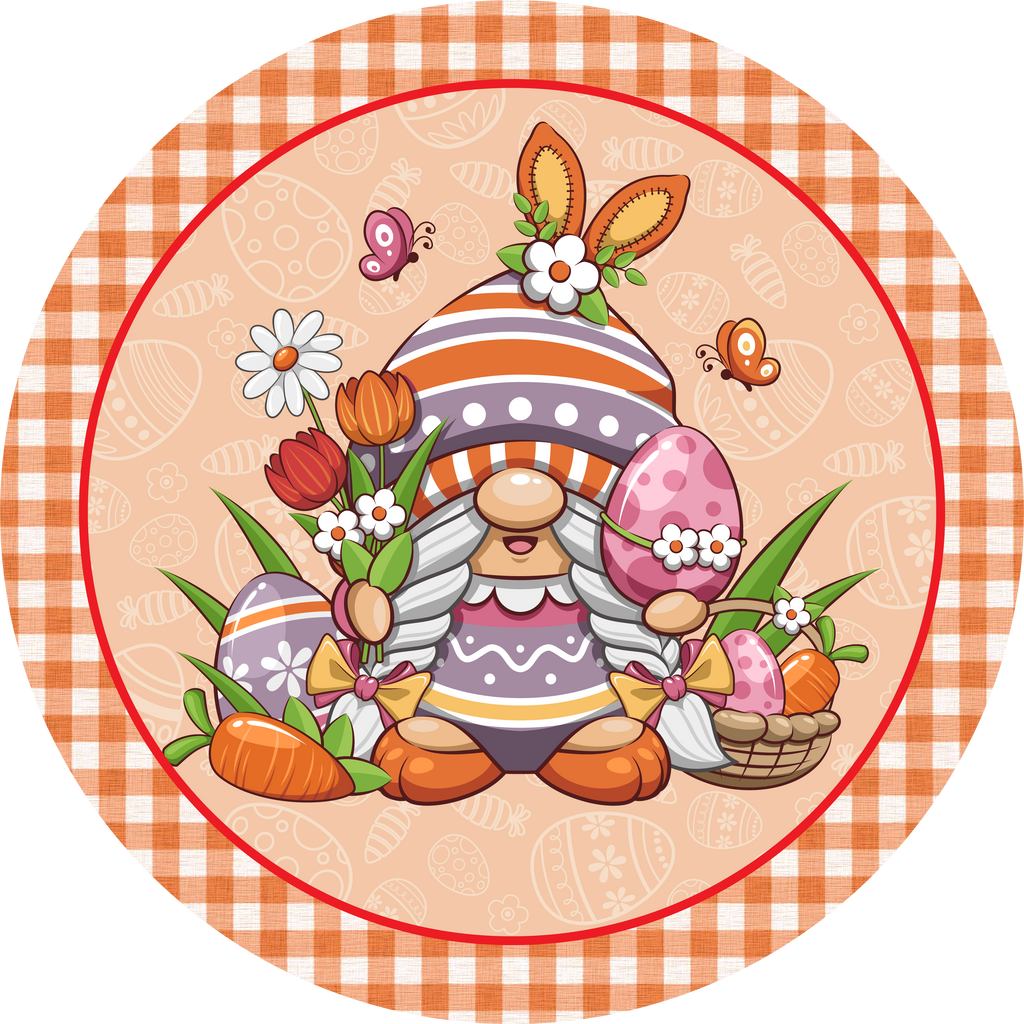 Easter Metal Sign: Gnome with Easter Eggs - Made In USA - BBCrafts