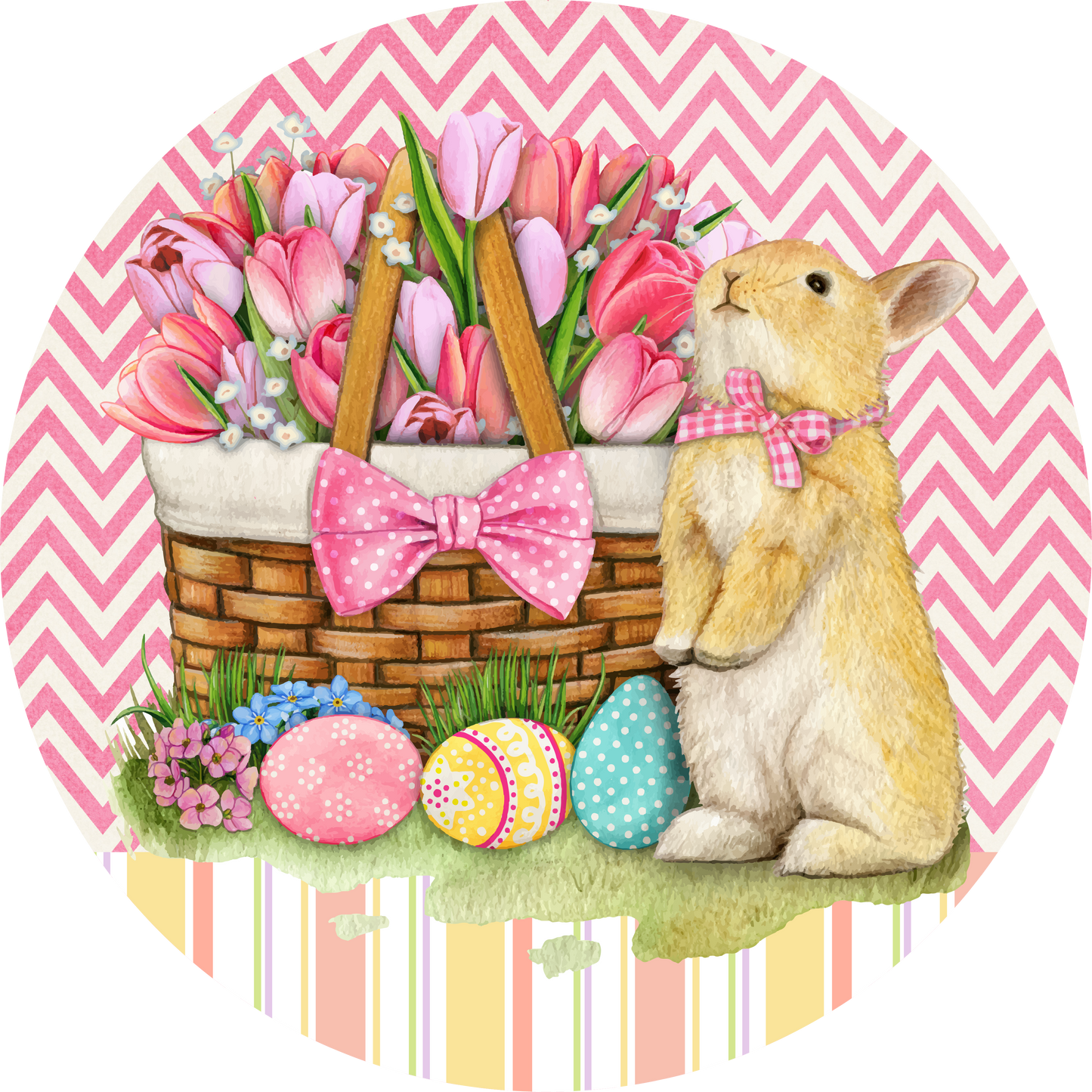 Spring & Easter Metal Sign: Bunny with Easter Eggs