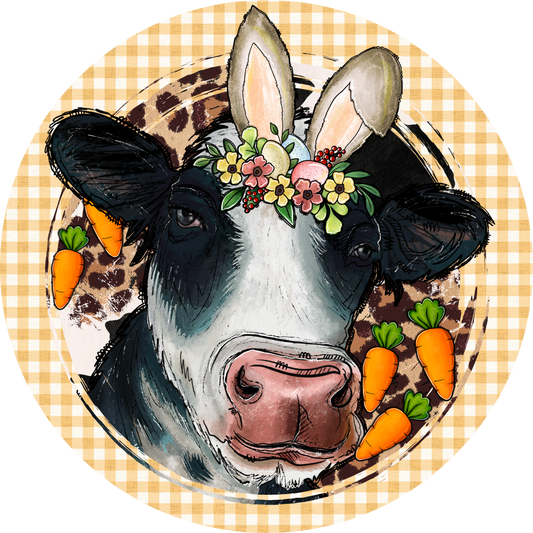 Spring & Easter Cow Metal Sign - Made in USA