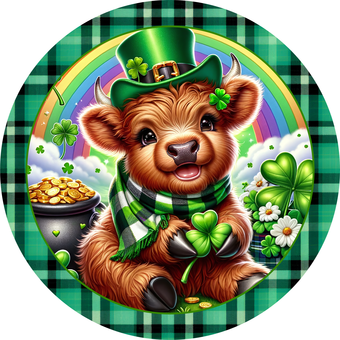 Saint Patrick's Day Metal Sign: Highland Baby Cow