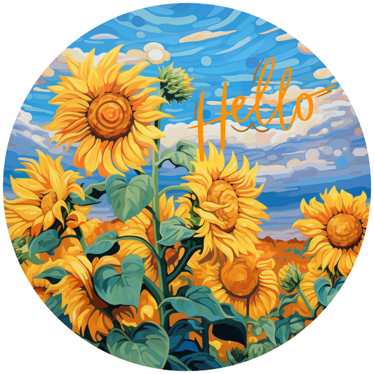 HELLO Sunflower Metal Sign - Made in USA