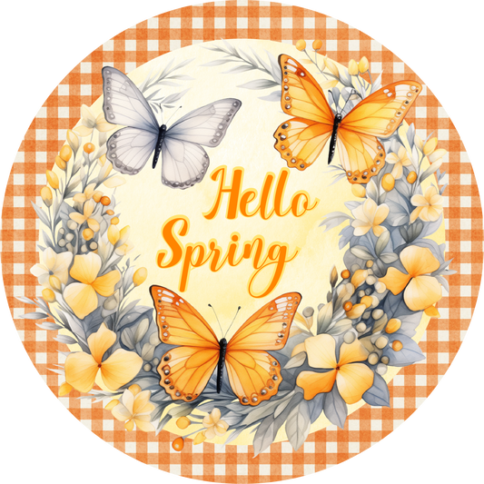 Hello Spring Butterfly Metal Sign - Made in USA