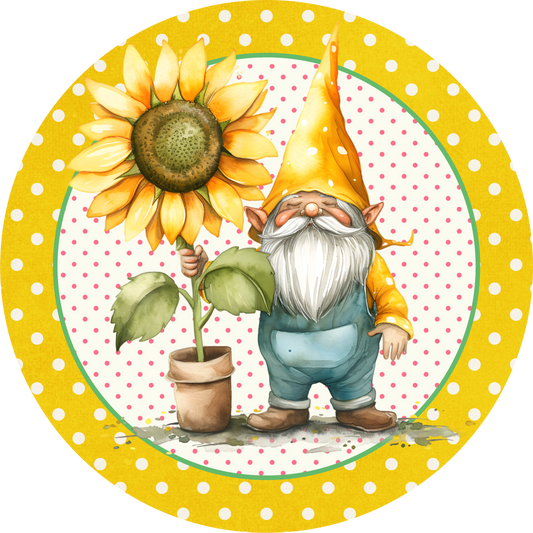 Gnome with Sunflower Metal Sign - Made in USA