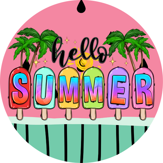 Hello Summer Metal Sign - Made In USA