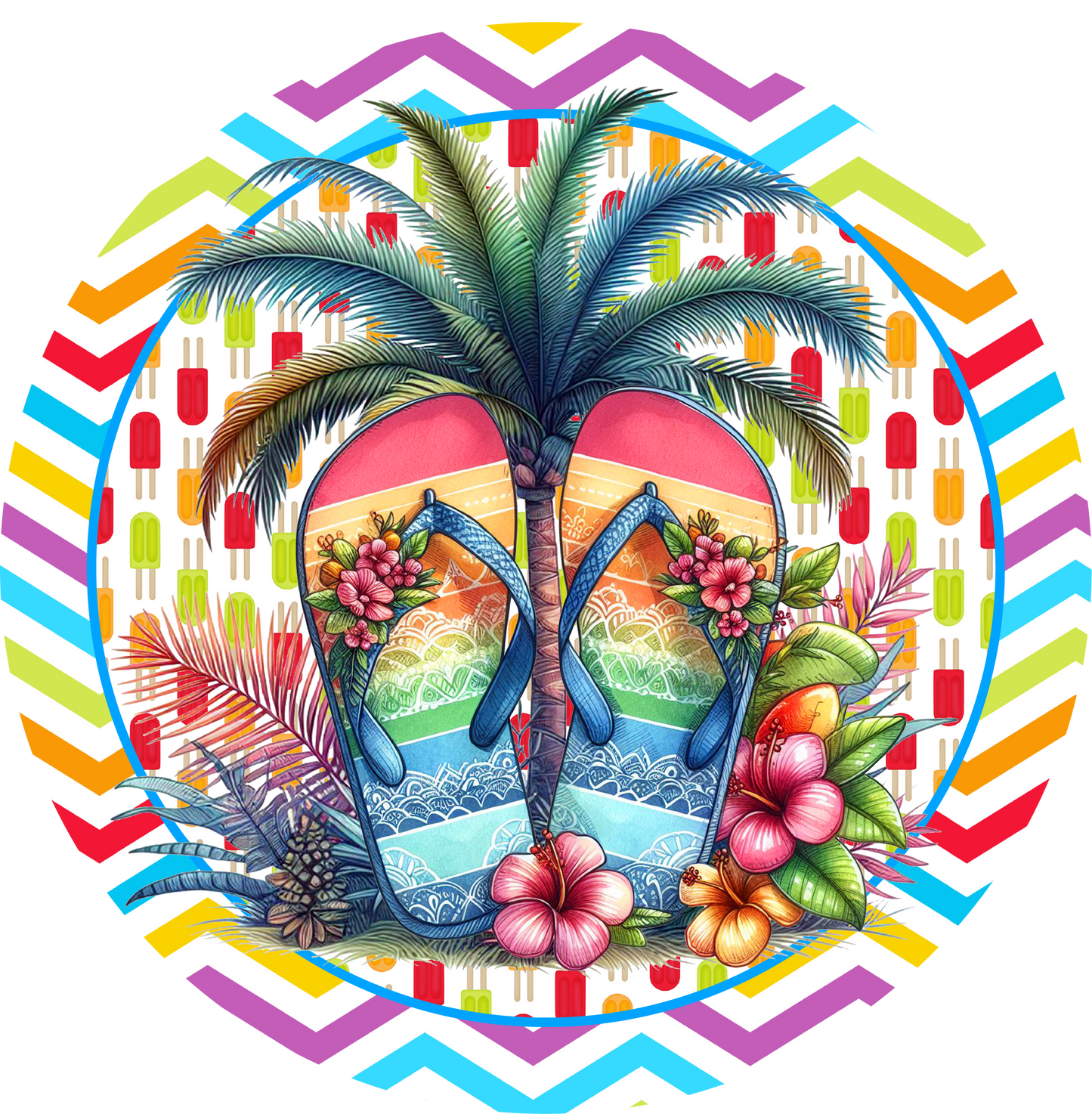 Flip Flops with Coconut Tree Metal Sign - USA