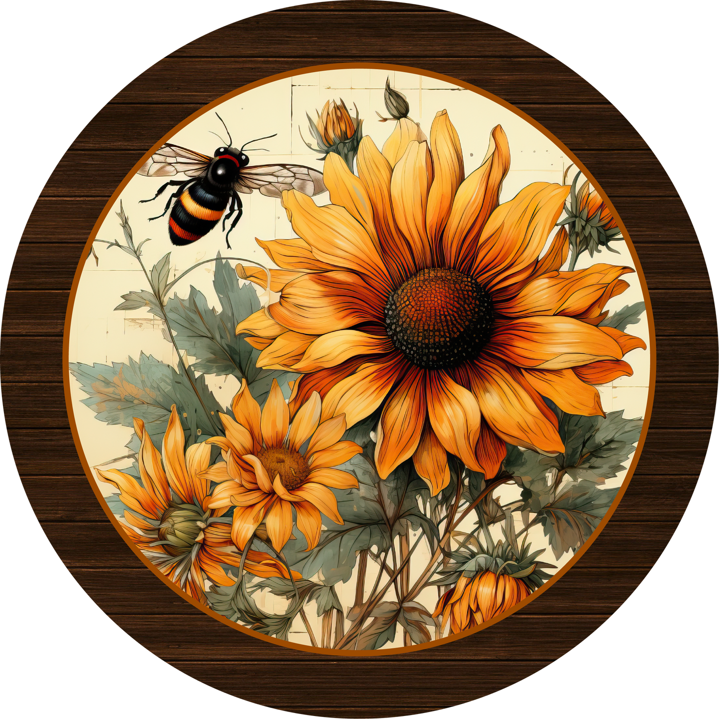 Sunflower & Bees Metal Sign - Made In USA