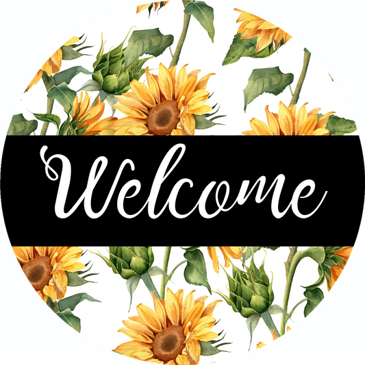 Welcome Sunflower Metal Sign: Made In USA