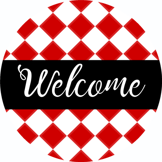 Welcome Red & White Metal Sign: Made In USA