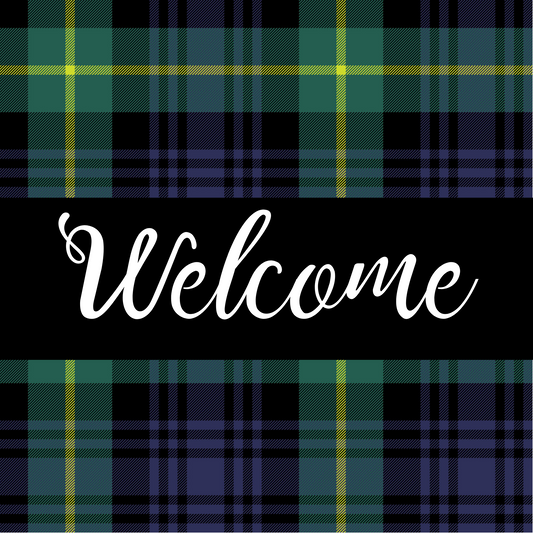 Blue Checked Welcome Metal Sign: Made In USA