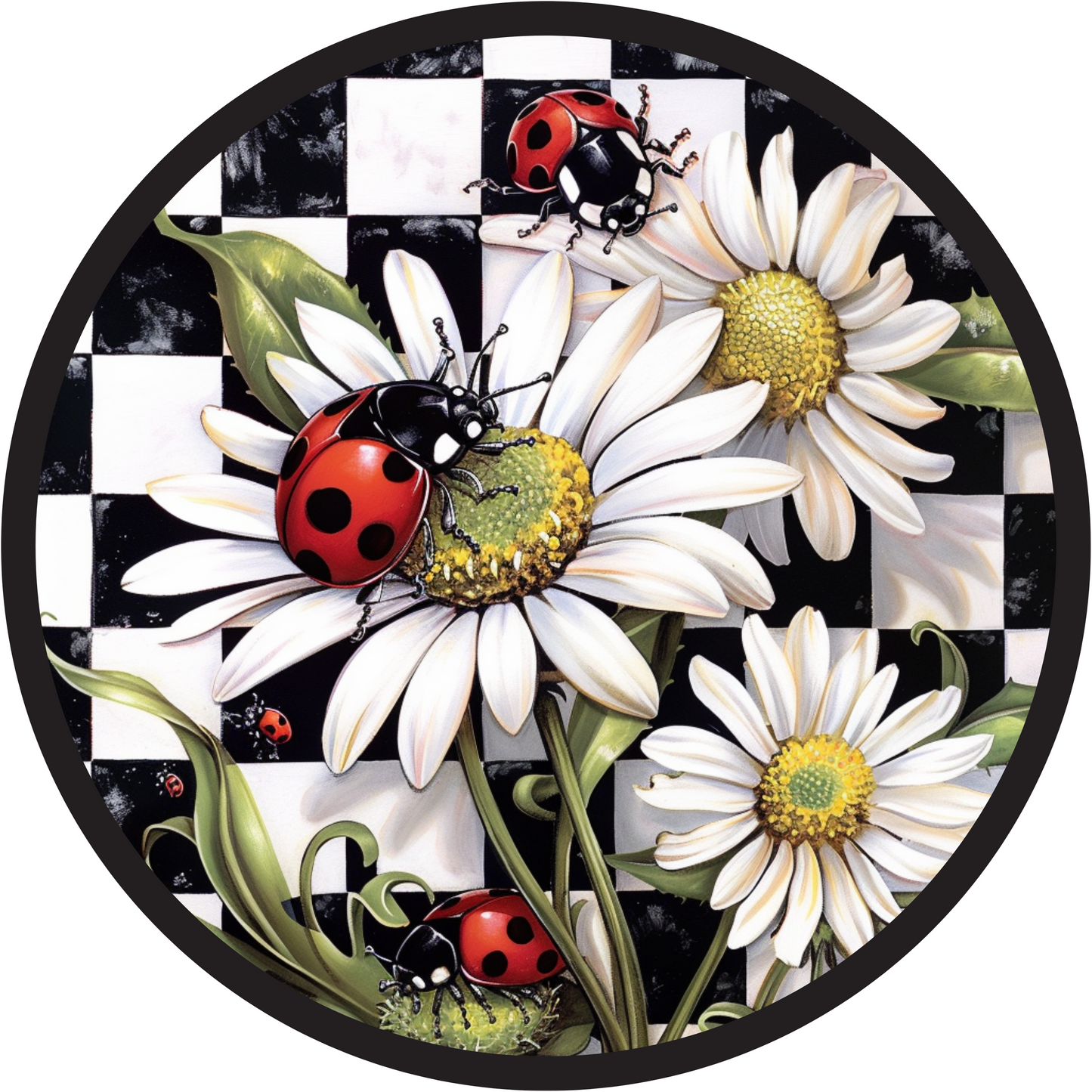 Ladybug Floral Metal Sign: Made In USA