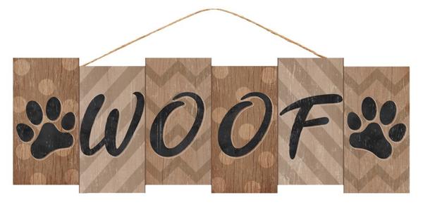 14 Inch L x 4.75 Inch H - Woof Block Sign - Black Brown Light Brown Grey-Brown