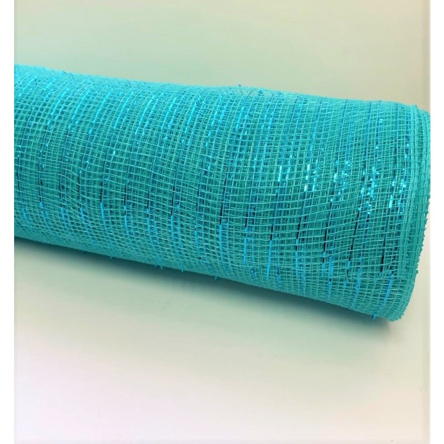 Aqua Blue - Deco Mesh Wrap Metallic Stripes - 21 Inch x 10 Yards