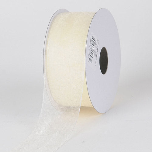 Eggshell - Organza Ribbon Thin Wire Edge 25 Yards - W: 5/8 inch | L: 25 Yards