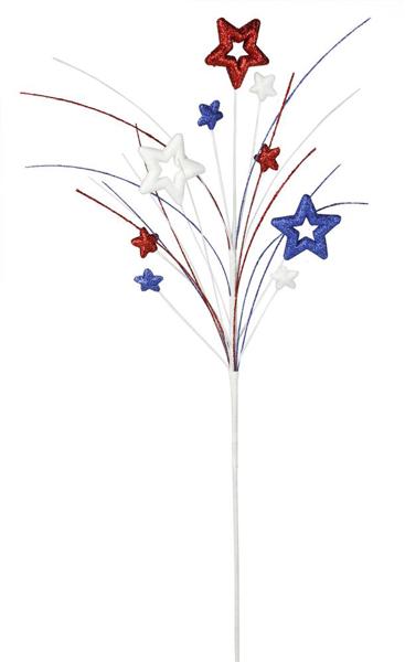 Red White Blue - Glittered Open Star Spray - 29 Inch L