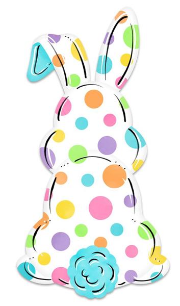 15 Inch H x 7.9 Inch L - Metal Bunny Bottom Sign - Multi Pastel