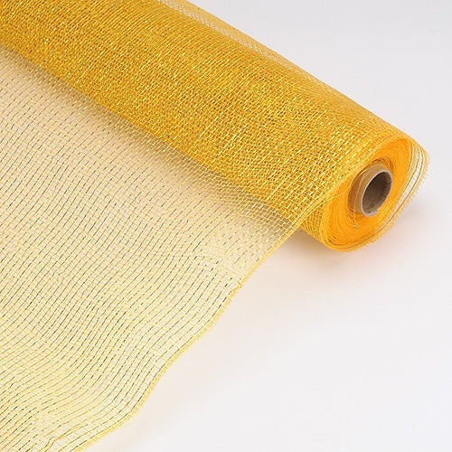 Old Gold - Laser Metallic Floral Deco Mesh Wrap - 21 Inch x 10 Yards