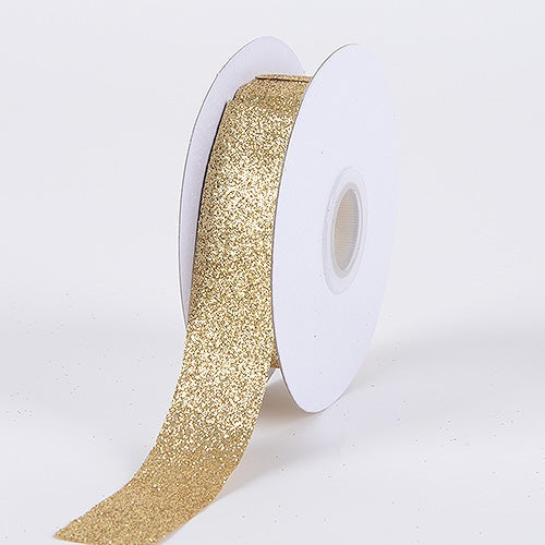 Old Gold - Metallic Glitter Ribbon - ( 5/8 Inch 25 Yards ) - BBCrafts