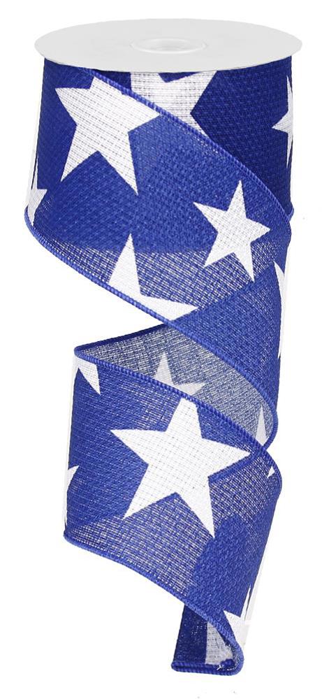 White Navy - Large Stars On Cross Royal Ribbon - 2-1/2 Inch x 10 Yards