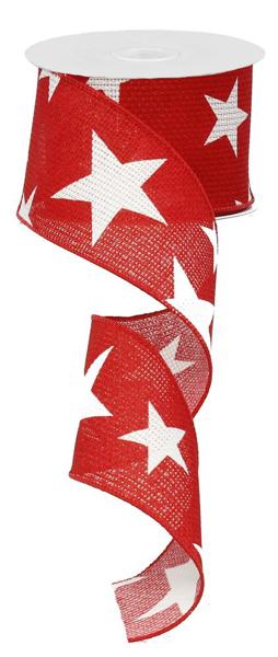 White Red - Large Stars On Cross Royal Ribbon - 2-1/2 Inch x 10 Yards