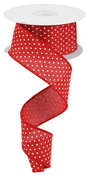 Red White - Raised Swiss Dots On Royal Ribbon - 1-1/2 Inch x 10 Yards