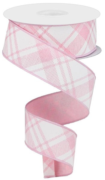 Pre-Order Now & Ship on Dec 23rd - Light Pink White - Diagonal Stripe Multi Check Ribbon - 1-1/2 Inch x 10 Yards