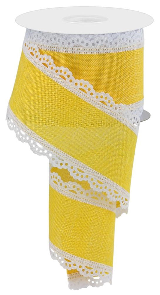 White Sun Yellow - Scalloped Edge Royal Burlap Ribbon - 2-1/2 Inch x 10 Yards