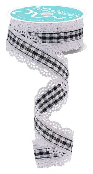 Black White - Scalloped Edge Gingham Ribbon - 1-1/2 Inch x 10 Yards