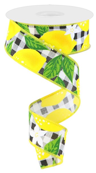 White Yellow Black - Lemon W/Check Ribbon - 1-1/2 Inch x 10 Yards