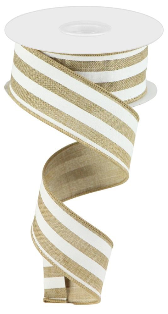 Light Beige White - Vertical Stripe Ribbon - 1-1/2 Inch x 10 Yards