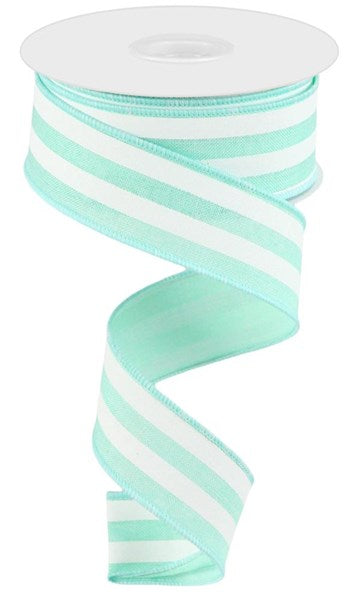 1-1/2 Inch x 10 Yards Mint & White Vertical Stripe Ribbon