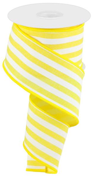 2-1/2 in x 10 yd Vertical White and Yellow Stripes Ribbon