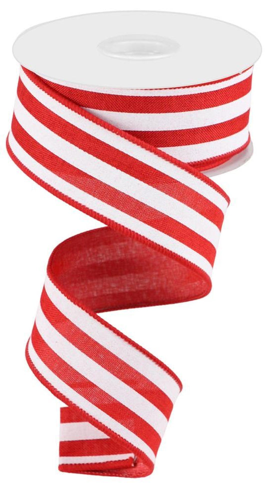 Red White - Vertical Stripe Ribbon - 1-1/2 Inch x 10 Yards