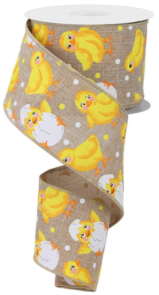 Light Tan Multi - Baby Chicks On Royal Ribbon - 2-1/2 Inch x 10 Yards