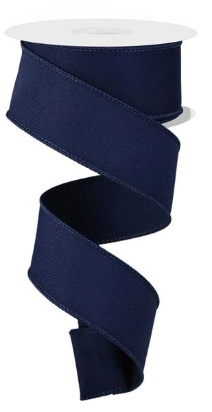 Navy Blue - Diagonal Weave Fabric Ribbon - 1-1/2 Inch x 10 Yards