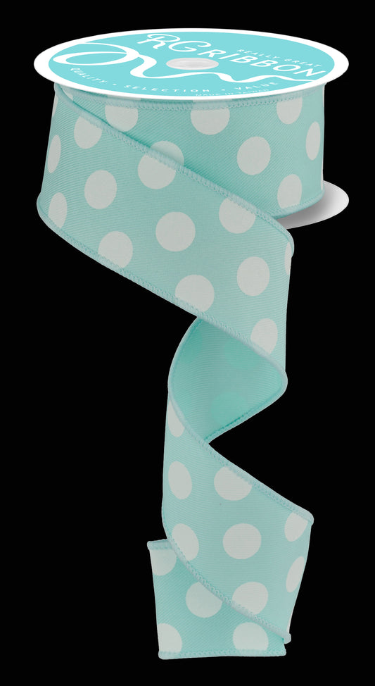 Ice Blue White - Polka Dots Ribbon - 1-1/2 Inch x 10 Yards