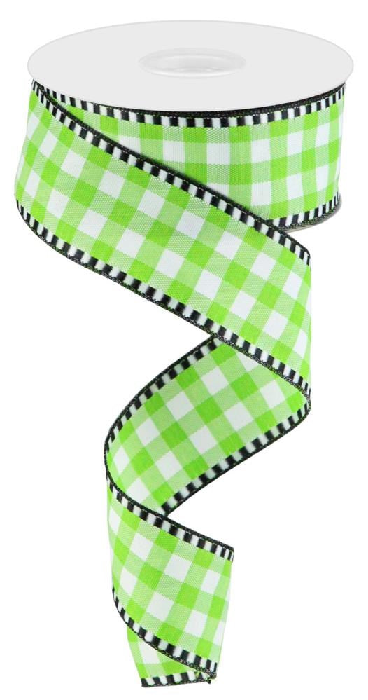 Green White - Gingham Check Ribbon - 1-1/2 Inch x 10 Yards