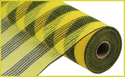 Yellow Black - Faux Jute/Pp Small Stripe Mesh - 10.25 Inch x 10 Yards